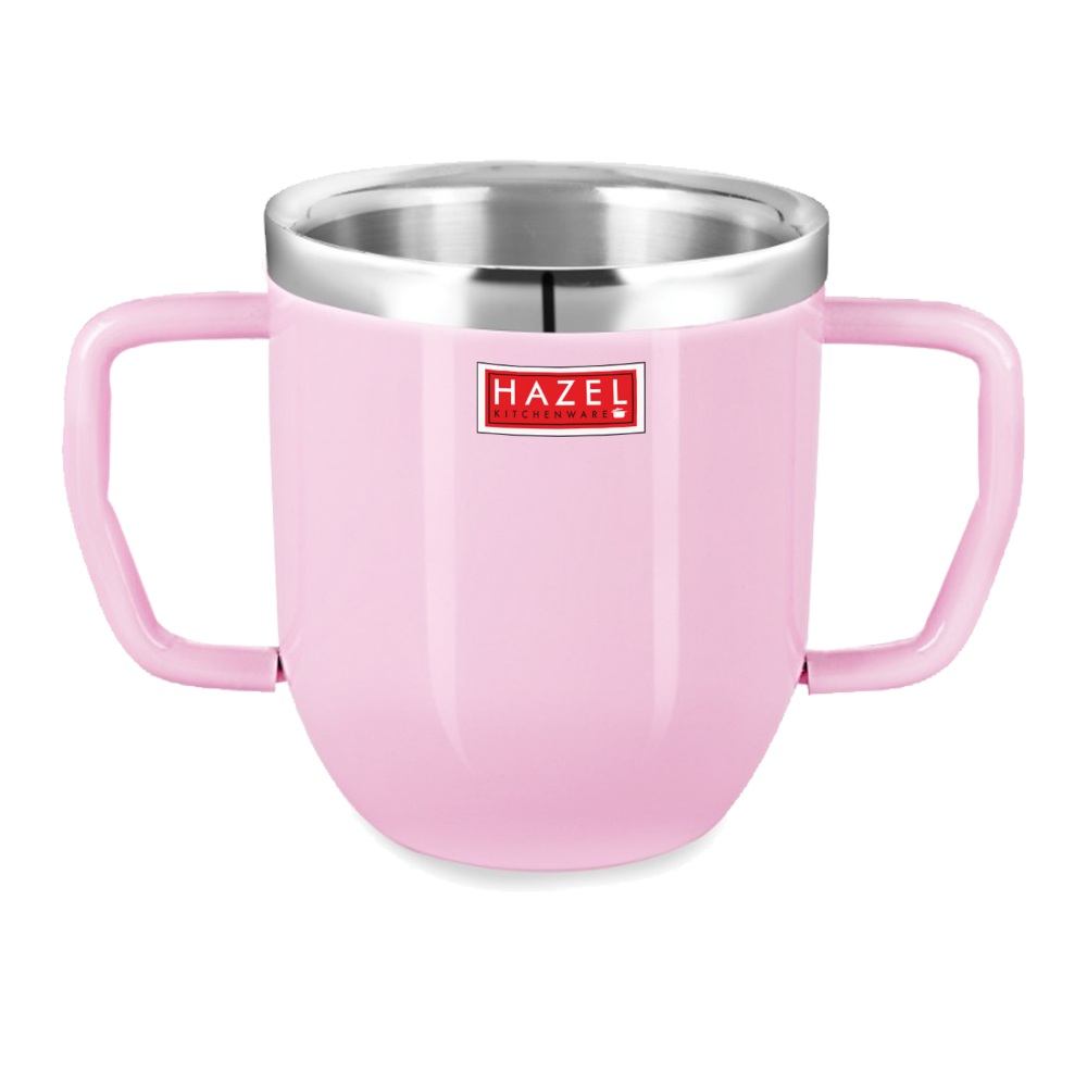 HAZEL Double Wall Stainless Steel Double Handle Baby Mug Set of 12for Kids Gifting, 250 ML Each, Pink