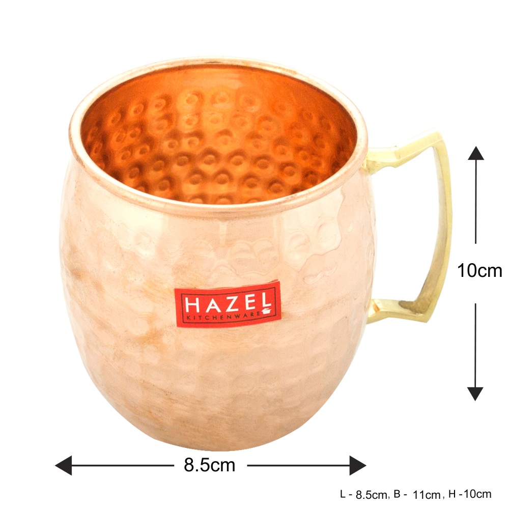 HAZEL Copper Hammered Finish Drinkware Mug set of 6, 550 ml
