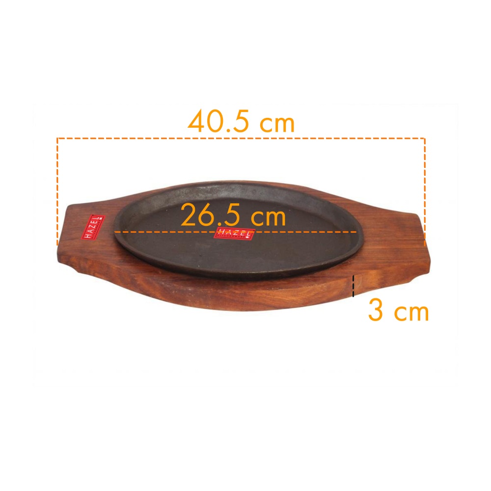 HAZEL Sizzler Plate with Wodden Base Oval Large