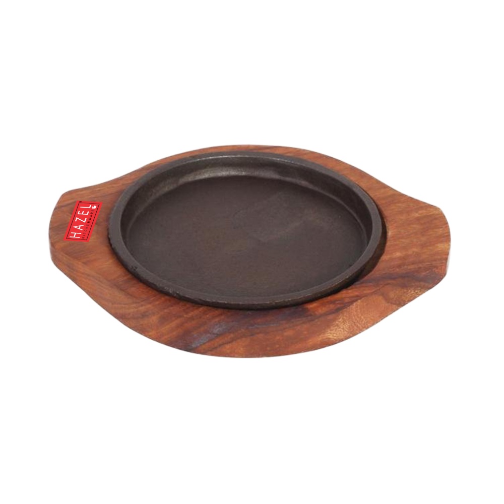 HAZEL Sizzling Brownie Sizzler Plate / Tray with Wodden Base Round 6 inch