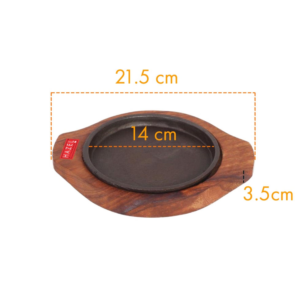 HAZEL Sizzling Brownie Sizzler Plate / Tray with Wodden Base Round 6 inch