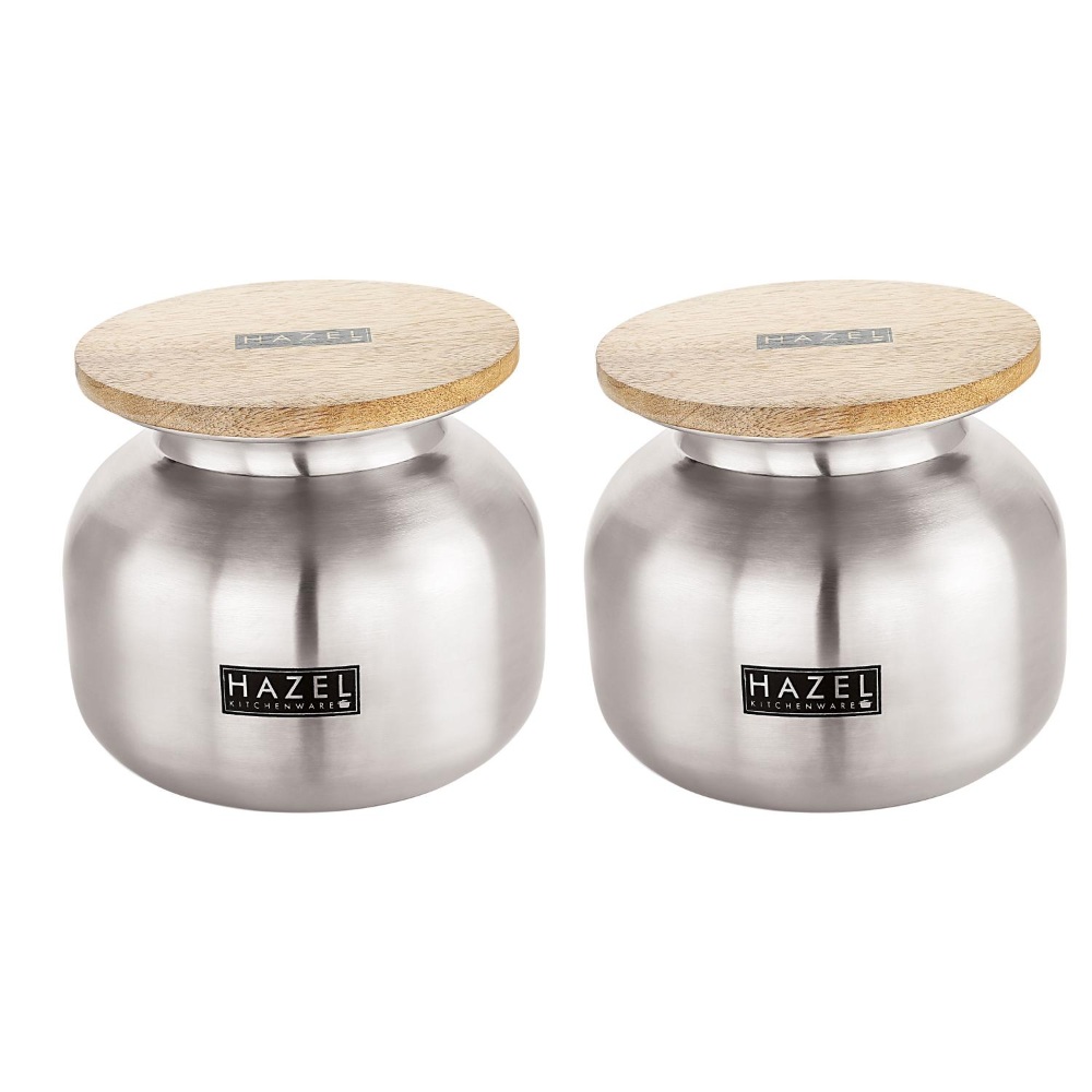 HAZEL Steel Containers for Kitchen with Lid | Air Tight Containers for Storage, 550 ML, Set of 2, Silver