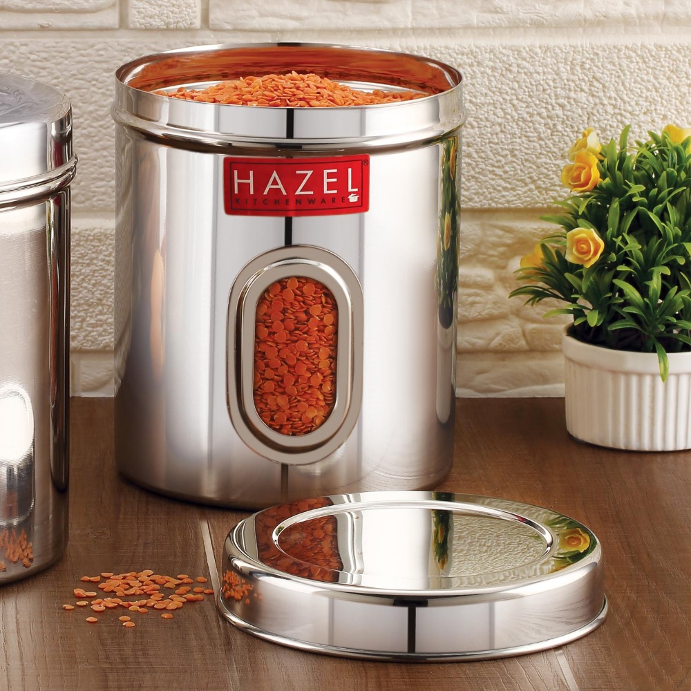 HAZEL Steel Kitchen Storage Containers | See Through Air Tight Containers for Storage, 2850 ML, Set of 4