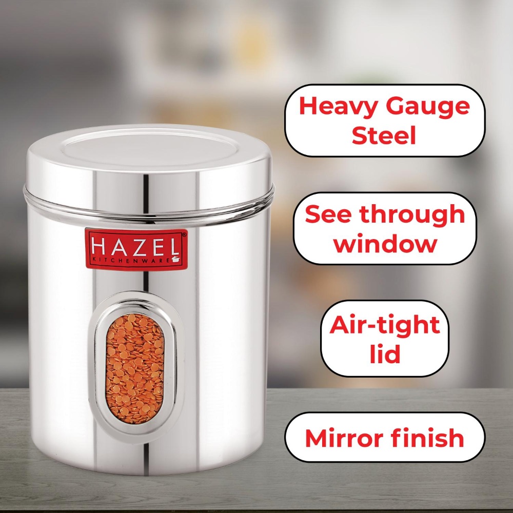 HAZEL Steel Kitchen Storage Containers | See Through Air Tight Containers for Storage, 2850 ML, Set of 2