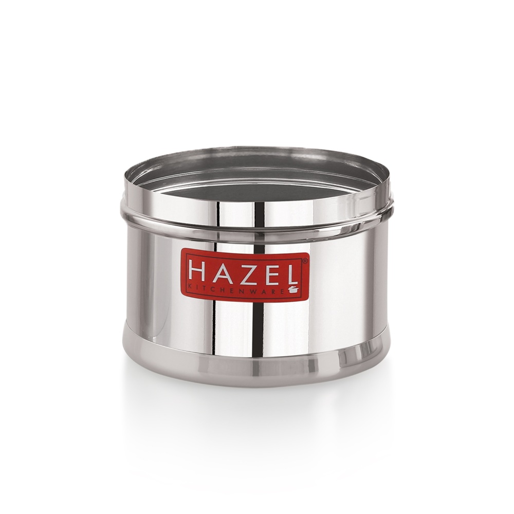 HAZEL Stainless Steel Containers for Kitchen | Top See Through Stainless Steel Airtight Masala Box for Kitchen Storage with Airtight Lid, 750 ML, Set of 2