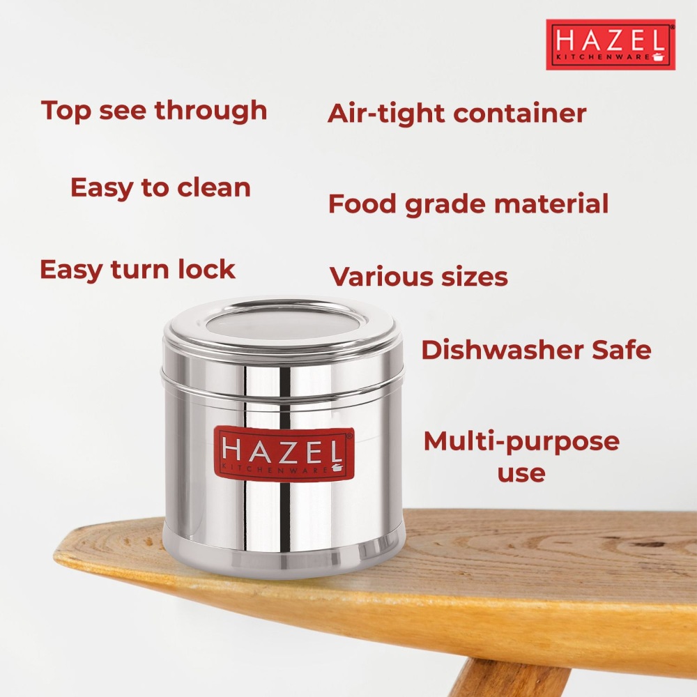 HAZEL Masala Box for Kitchen with Airtight Lid | Stainless Steel Top See Through Storage Containers for Kitchen Air tight, 500 ML, Set of 6