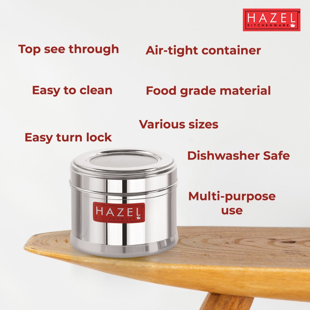 HAZEL Masala Box for Kitchen with Airtight Lid | Stainless Steel Top See Through Storage Containers for Kitchen Air tight, 300 ML, Set of 6