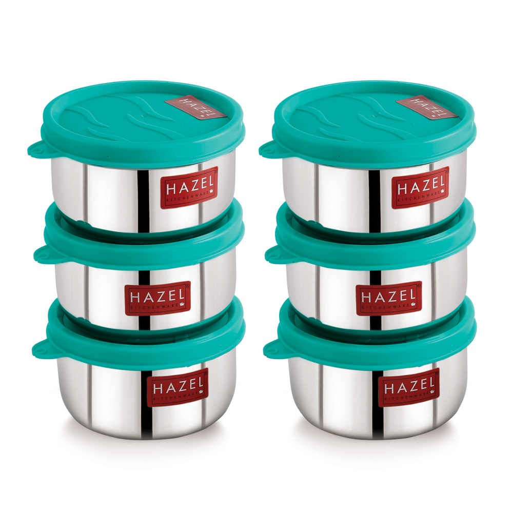 HAZEL Stainless Steel Kitchen Containers Set of 6 | Storage Box for Kitchen & Tiffin Boxes | Air Tight Containers for Storage with Leak Proof Lid, 250 ML Each