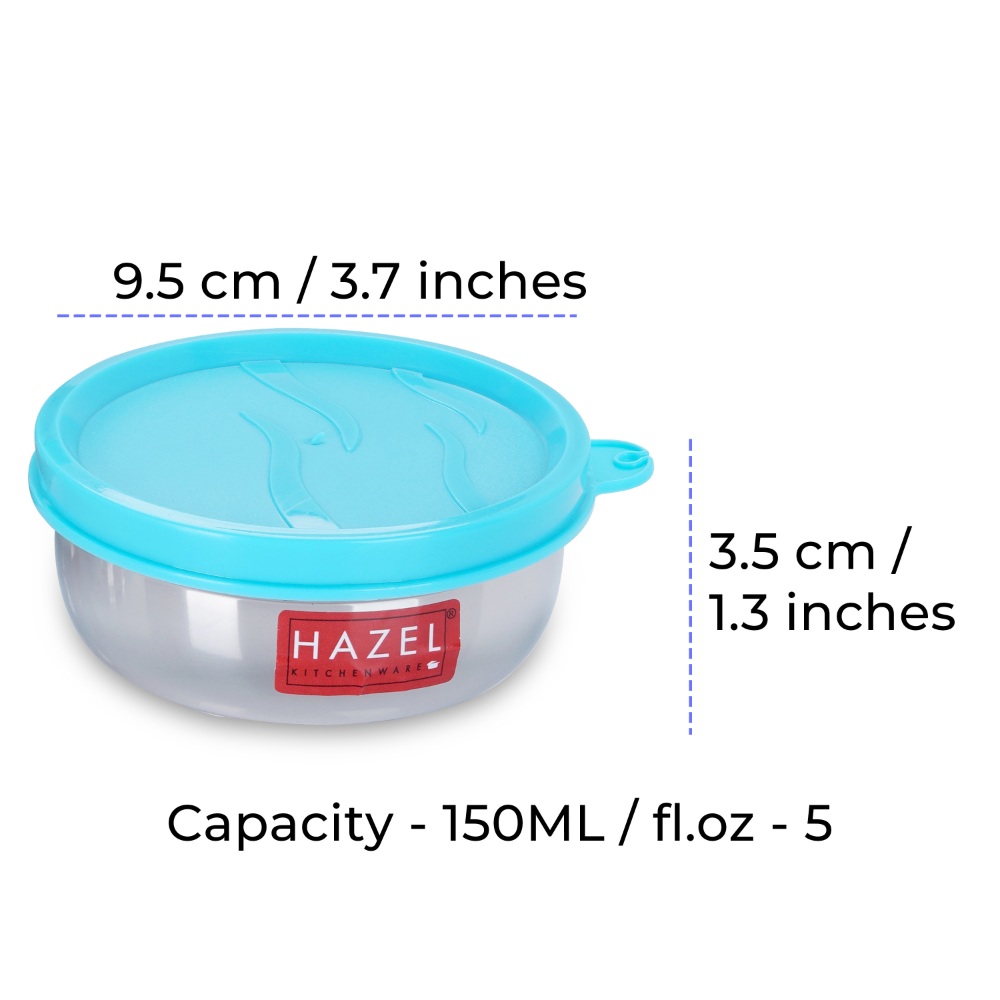 HAZEL Air Tight Containers for Storage | Stainless Steel Storage Containers for Kitchen Airtight | Leak proof Container for Kitchen Storage Set of 6, 150 ML Each