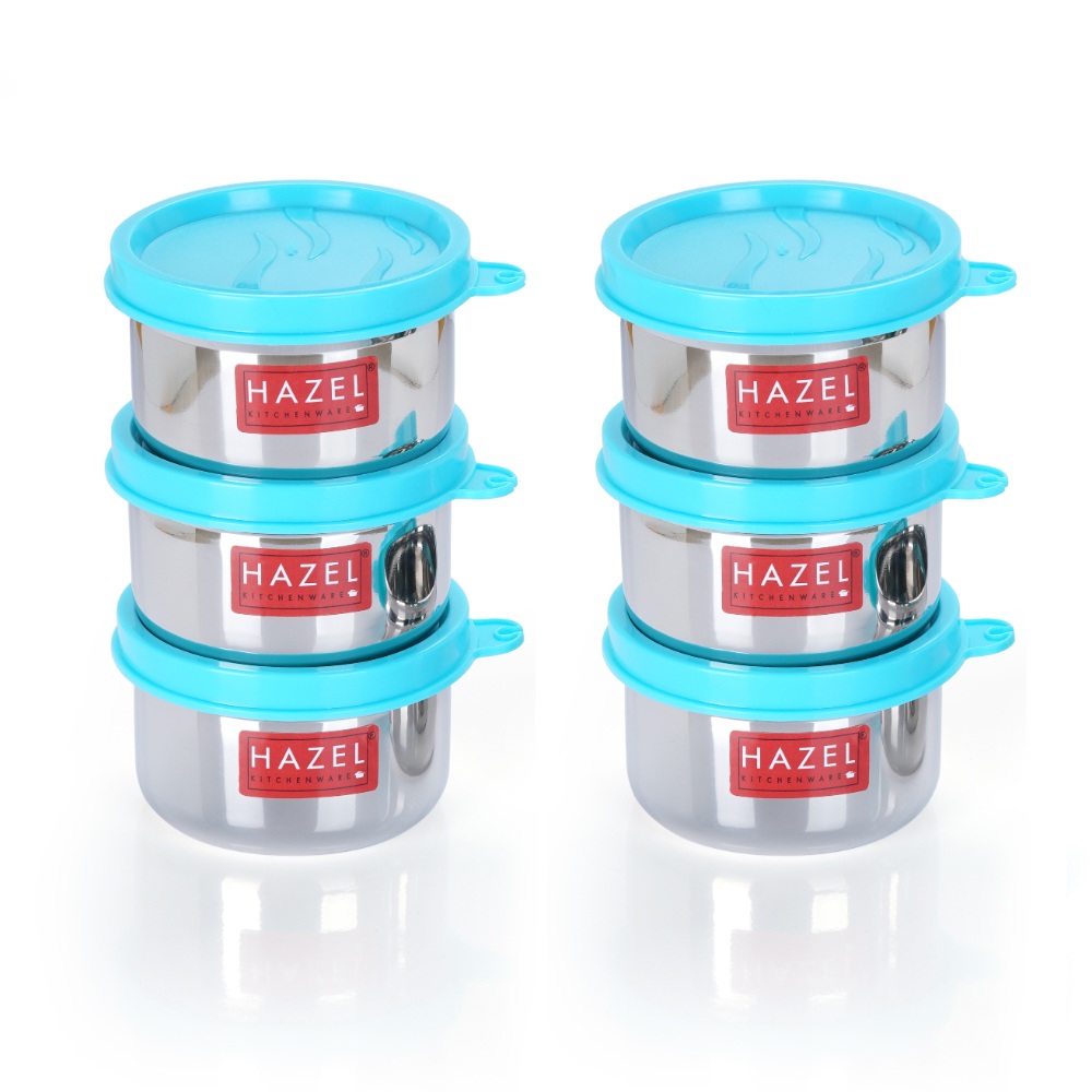 HAZEL Air Tight Containers for Storage | Stainless Steel Storage Containers for Kitchen Airtight | Container for Kitchen Storage Set of 6, 150 ML Each