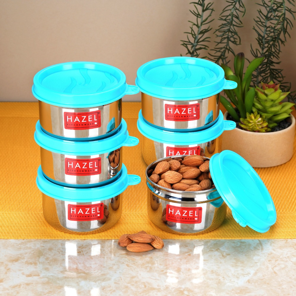 HAZEL Air Tight Containers for Storage | Stainless Steel Storage Containers for Kitchen Airtight | Container for Kitchen Storage Set of 6, 150 ML Each