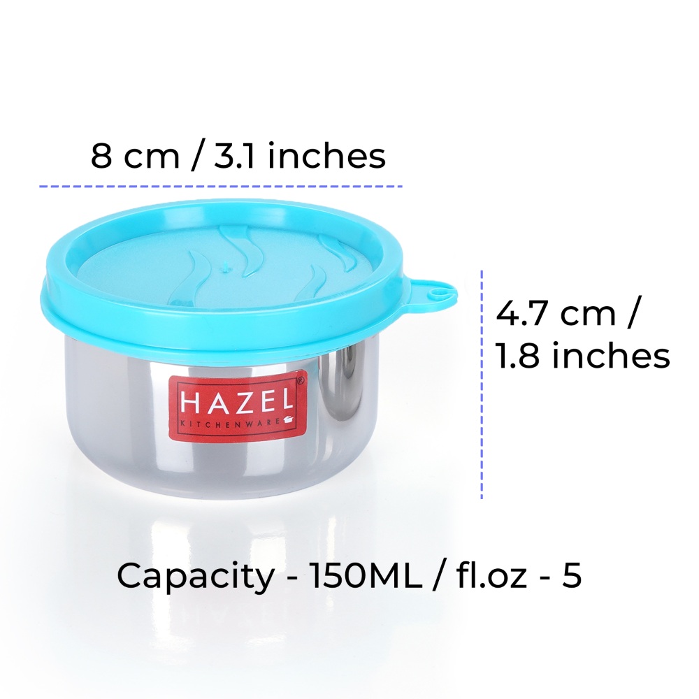 HAZEL Air Tight Containers for Storage | Stainless Steel Storage Containers for Kitchen Airtight | Container for Kitchen Storage Set of 6, 150 ML Each