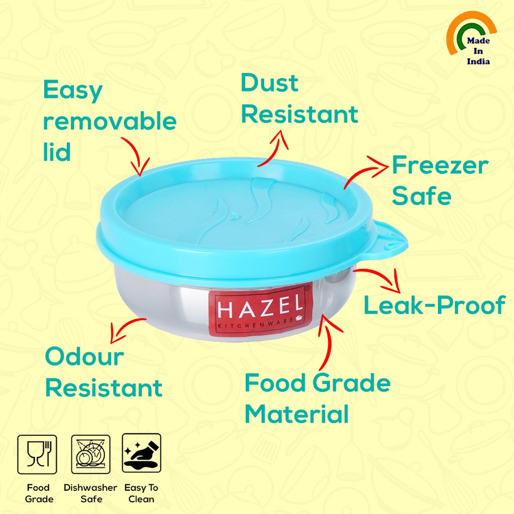 HAZEL Container for Kitchen Storage Set of 6 | Stainless Steel Storage Box for Kitchen & Tiffin Boxes | Small Air Tight Containers for Storage with Leak Proof Lid, 90 ML Each