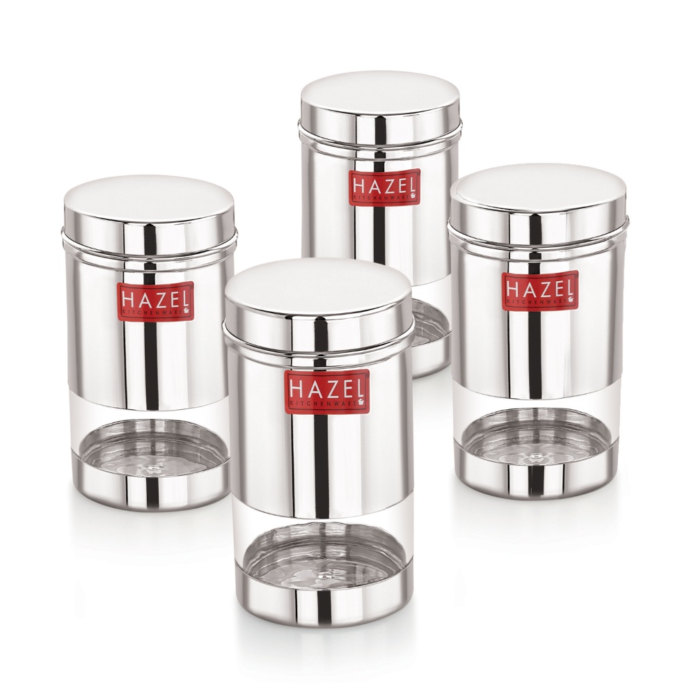 HAZEL Stainless Steel Air Tight Kitchen Containers Set | Container for Kitchen Storage set of 4 | Air Tight Containers for Storage | Fridge Organizers Storage Box Set of 4, 400 ML