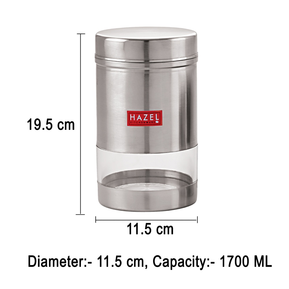 HAZEL Stainless Steel Kitchen Container | Transparent Kitchen Container Set with Matt Finish | Multipurpose Container for Kitchen Storage | Set of 2, 1700 ml Each