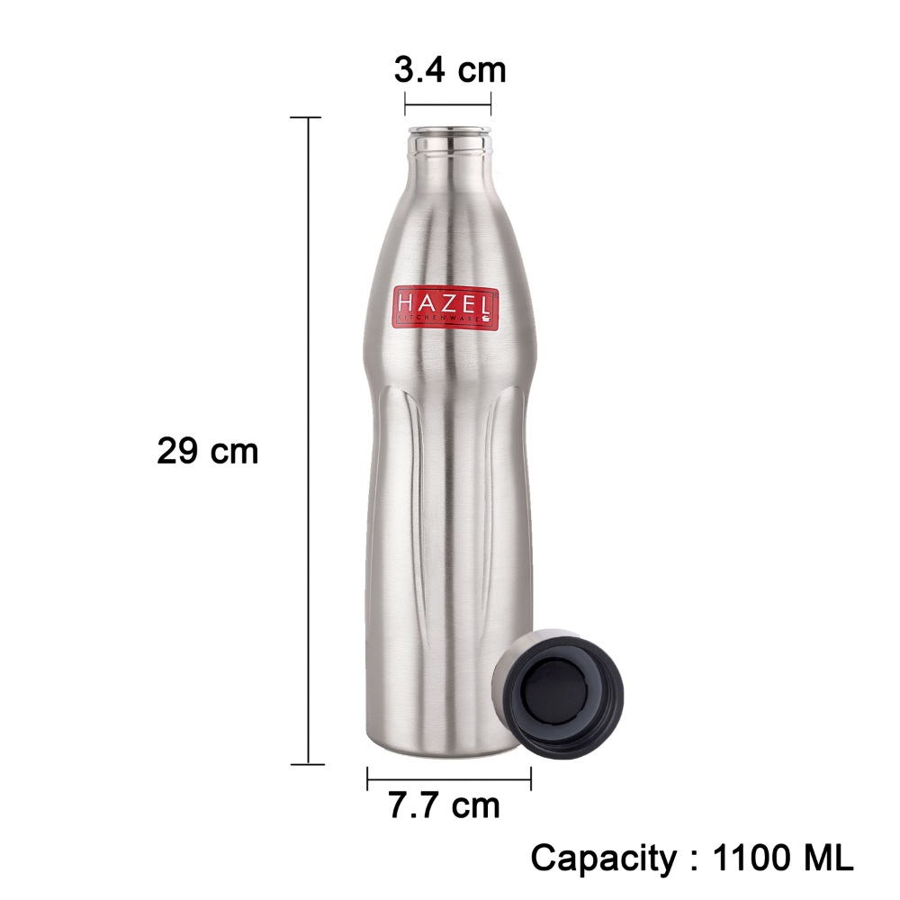 HAZEL Loch S4 Water Bottle 1.1 Litre | Stainless Steel Single Wall Fridge Water Bottle For Office | School | Trekking | Hiking | Travel, Set of 6