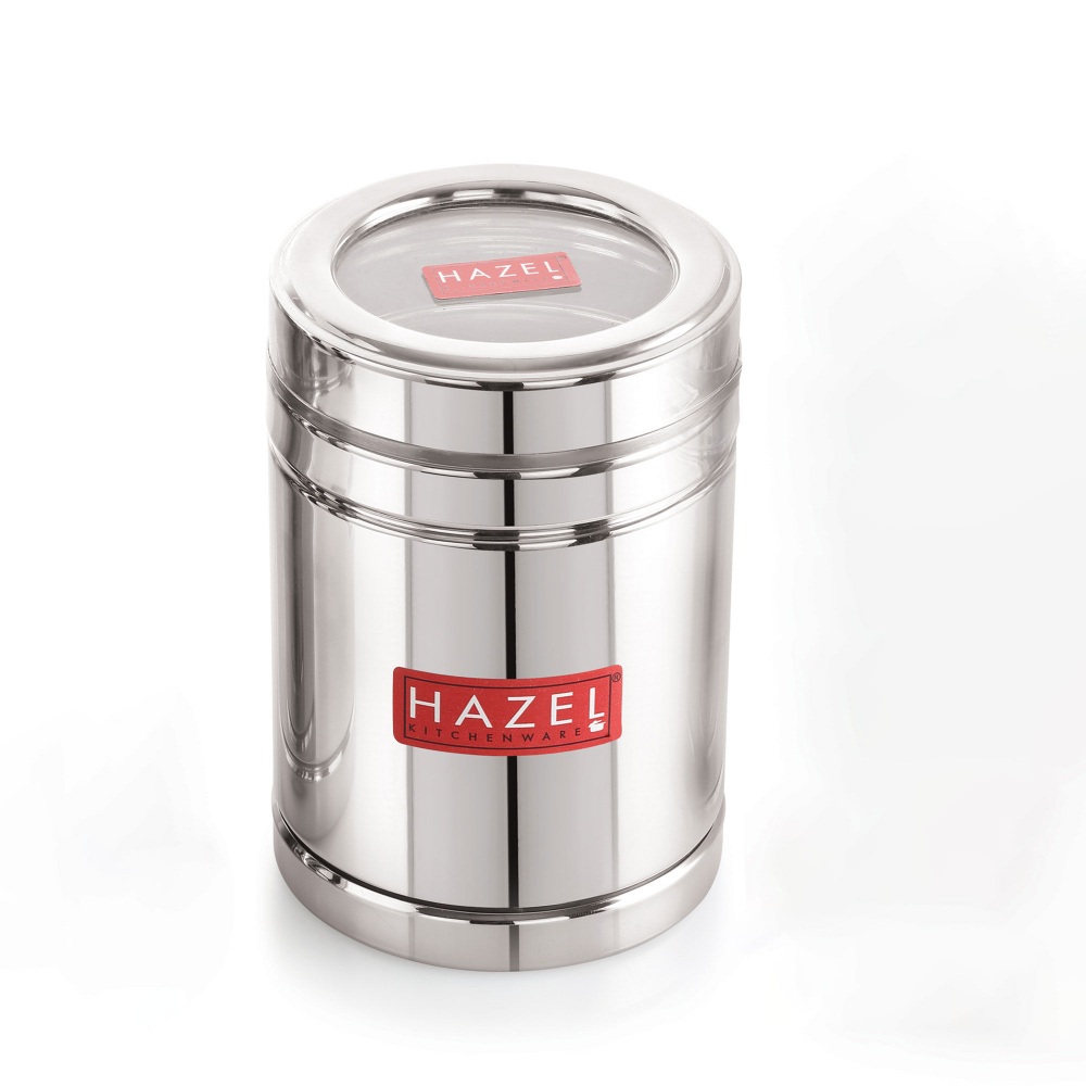 HAZEL Steel Tea Container with Transparent Lid | Transparent Lid Tea Powder Storage Box For Kitchen |Food Grade Steel Kitchen Container, Set of 6, 1000 ML