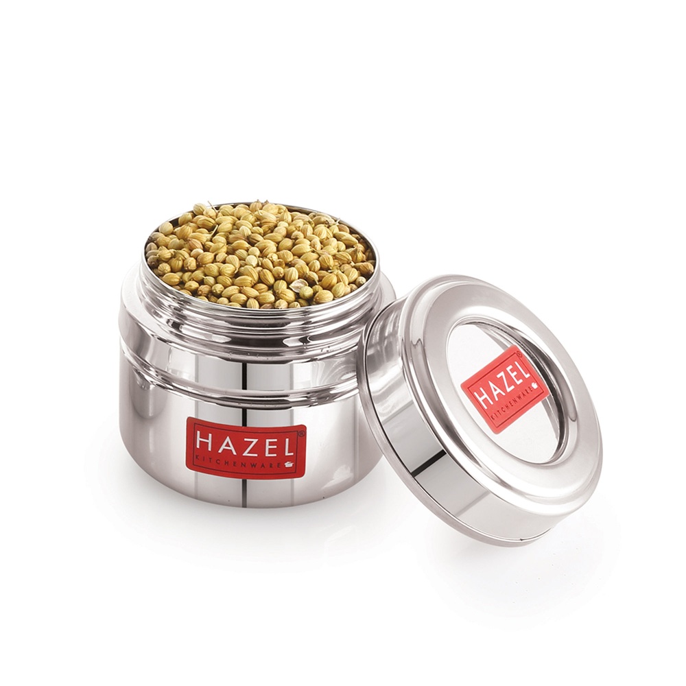 HAZEL Steel Small Container for Kitchen | Transparent Lid Containers for Storage | Small Container for Spices, Set of 12, 200 ML