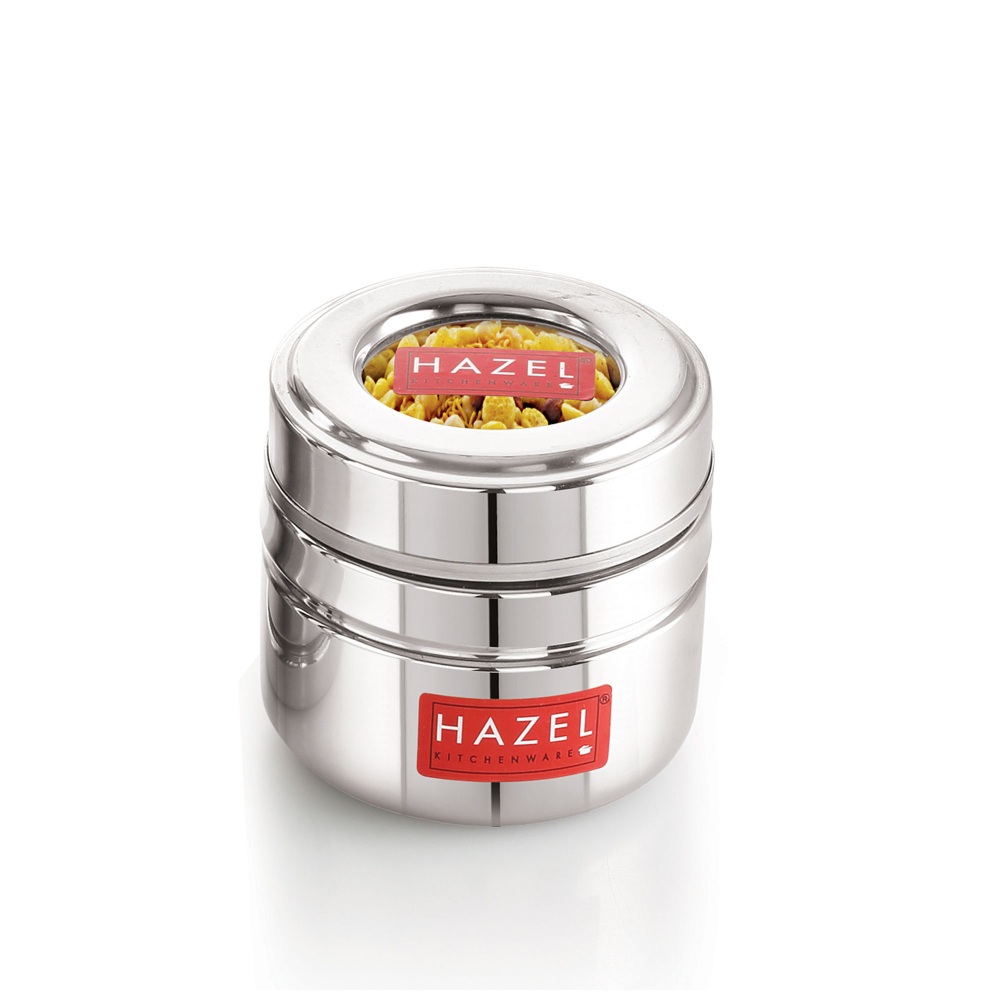 HAZEL Steel Small Container for Kitchen | Transparent Lid Containers for Storage | Small Container for Spices, Set of 12, 200 ML