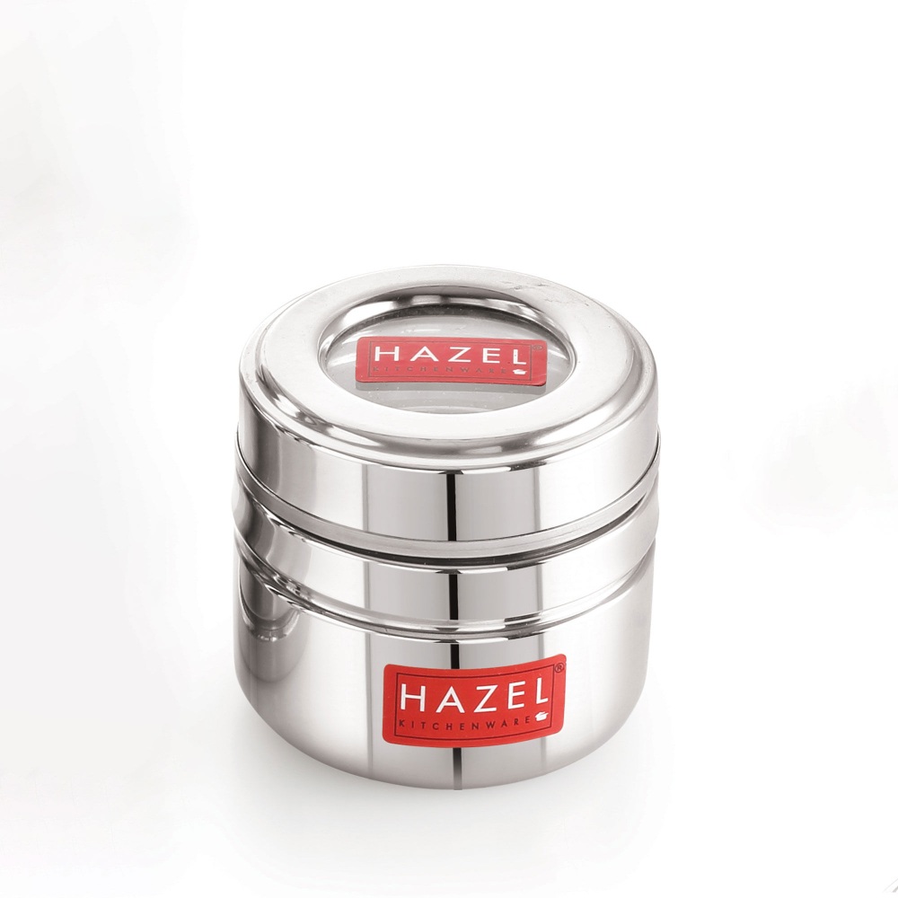 HAZEL Steel Small Container for Kitchen | Transparent Lid Containers for Storage | Small Container for Spices, Set of 12, 200 ML