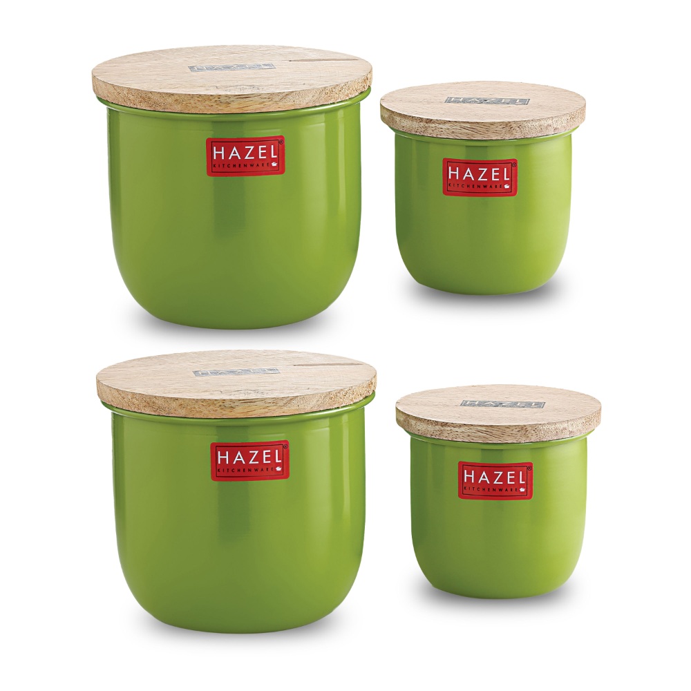 HAZEL Airtight Kitchen Container Set | Storage Box For Kitchen | Food Grade Kitchen Container Set with Wooden Lid, Set of 4 (2 Small, 2 Medium)