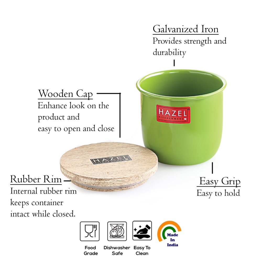 HAZEL Airtight Kitchen Container Set | Storage Box For Kitchen | Food Grade Kitchen Container Set with Wooden Lid, Set of 4 (2 Small, 2 Medium)