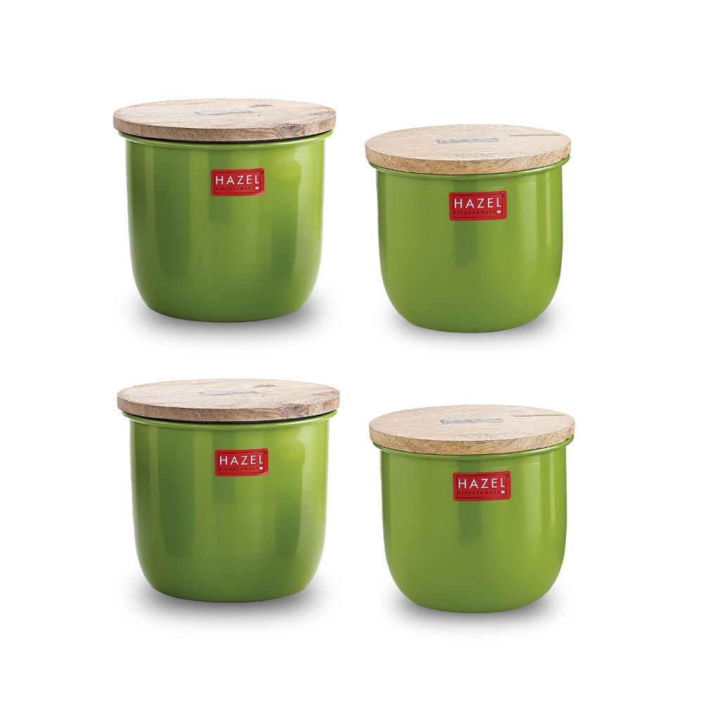 HAZEL Airtight Kitchen Container Set | Storage Box For Kitchen | Food Grade Kitchen Container Set with Wooden Lid, Set of 4 (2 Medium, 2 Large)