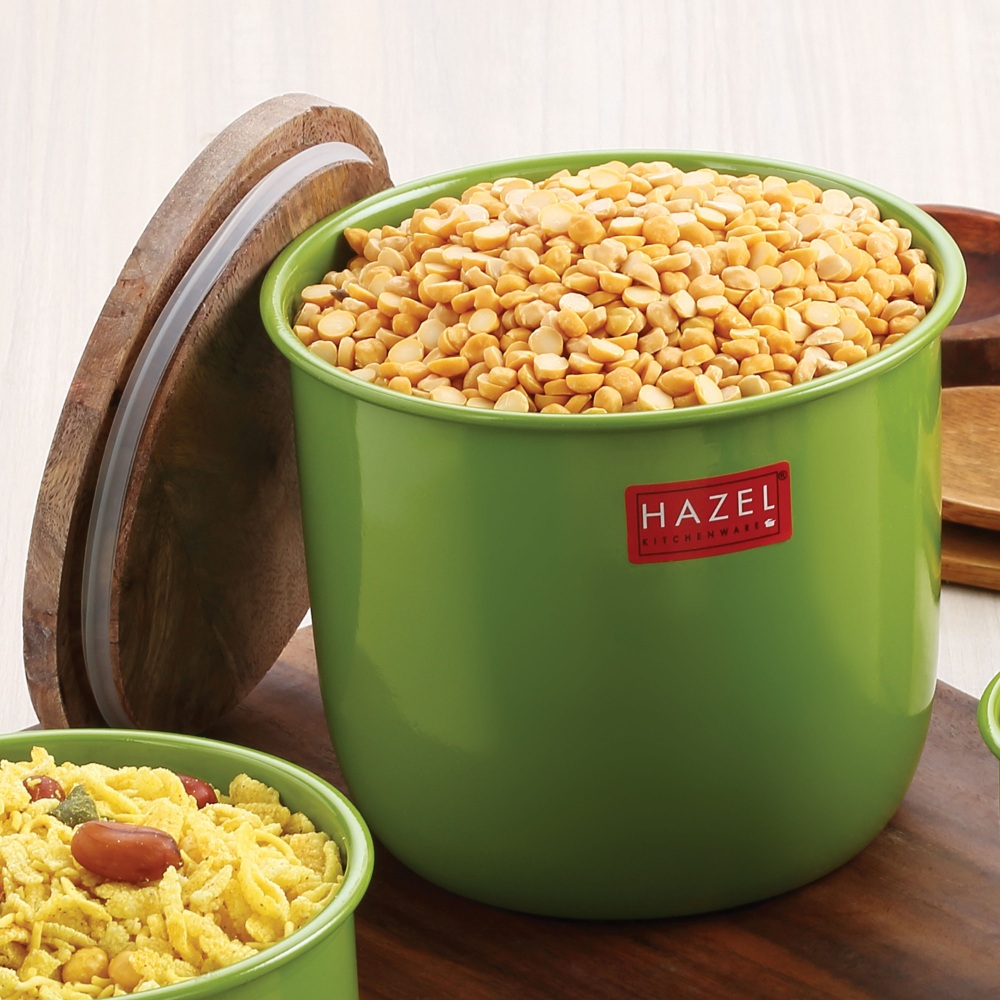 HAZEL Airtight Kitchen Container Set | Storage Box For Kitchen | Food Grade Kitchen Container Set with Wooden Lid, Set of 2, Large & Medium