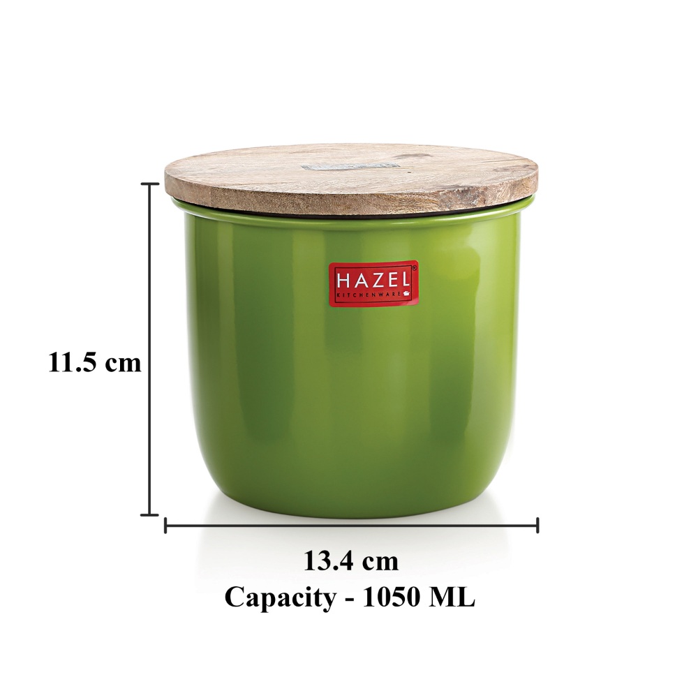 HAZEL Airtight Container for Kitchen | Tea Coffee Sugar Containers |Food Grade Storage Box For Kitchen with Wooden Lid, Set of 6, 1050 ML, Green