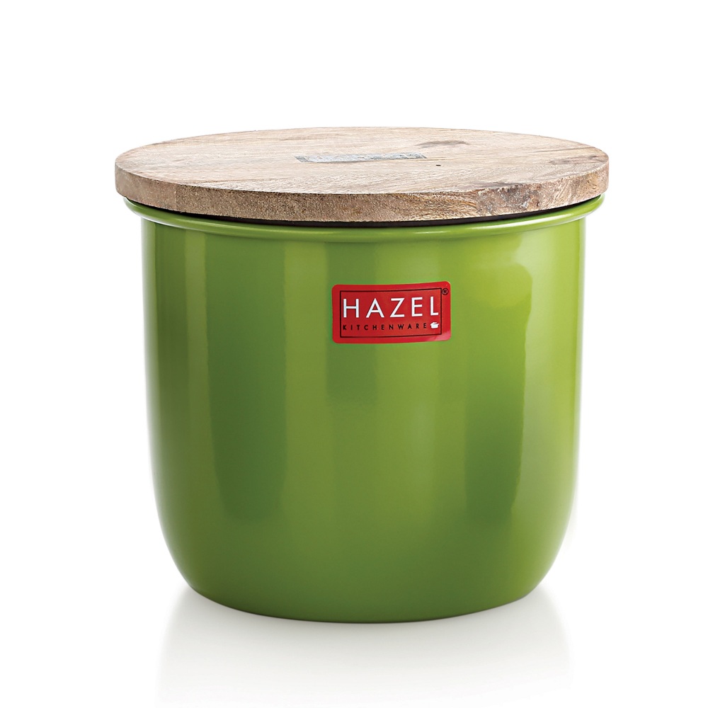 HAZEL Airtight Container for Kitchen | Tea Coffee Sugar Containers |Food Grade Storage Box For Kitchen with Wooden Lid, Set of 6, 1050 ML, Green