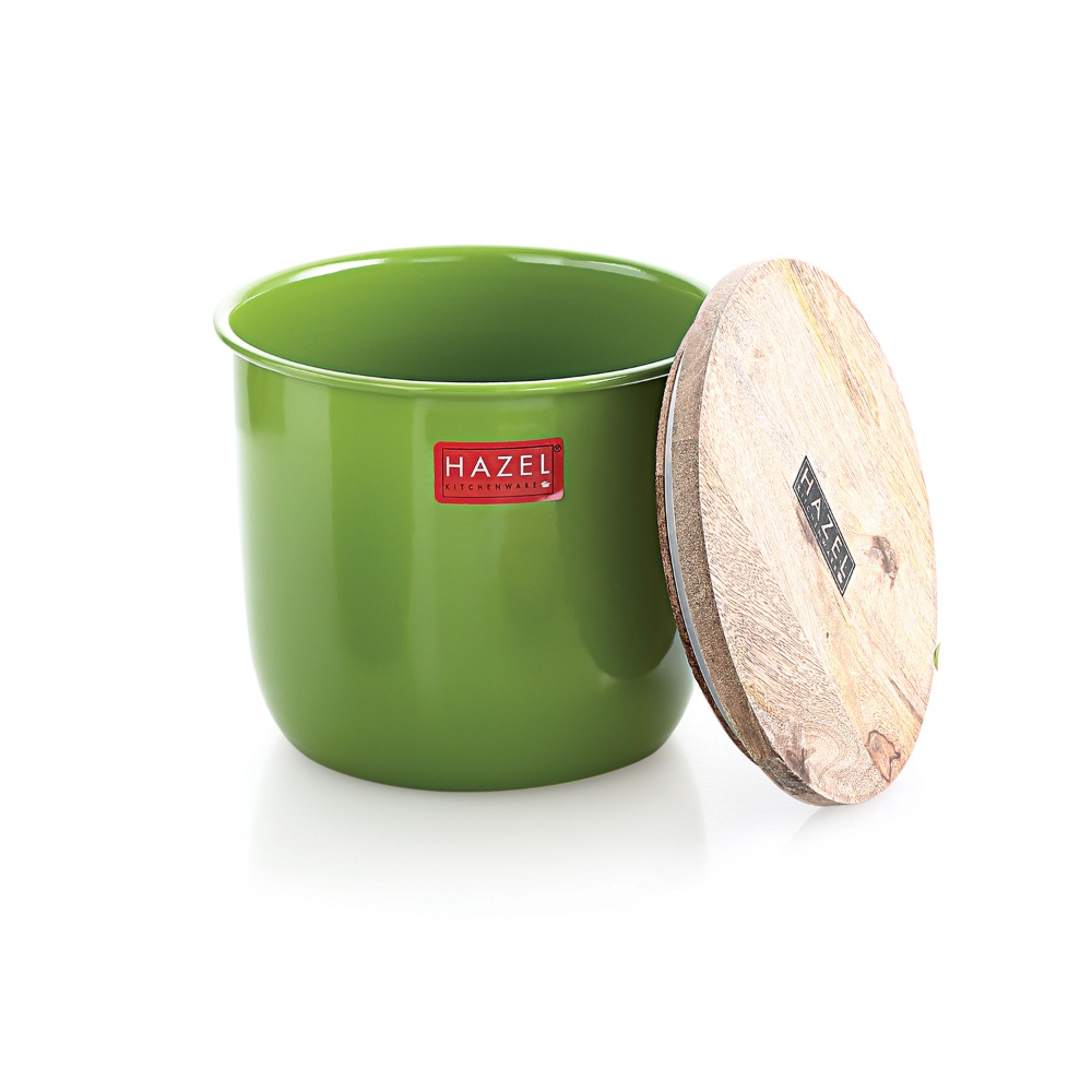 HAZEL Airtight Container for Kitchen | Tea Coffee Sugar Containers |Food Grade Storage Box For Kitchen with Wooden Lid, Set of 2, 1050 ML, Green