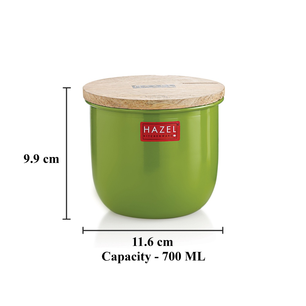 HAZEL Airtight Container for Kitchen | Tea Coffee Sugar Containers |Food Grade Storage Box For Kitchen with Wooden Lid, Set of 2, 700 ML, Green