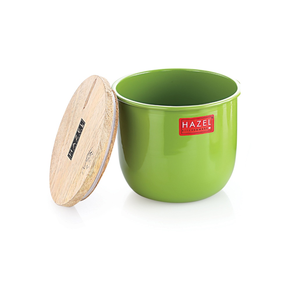 HAZEL Airtight Container for Kitchen | Tea Coffee Sugar Containers |Food Grade Storage Box For Kitchen with Wooden Lid, Set of 2, 700 ML, Green