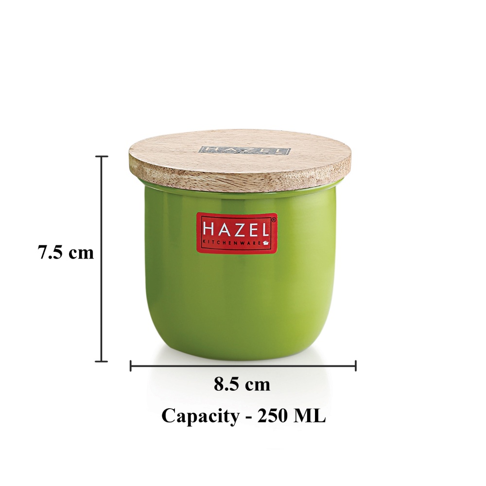 HAZEL Airtight Container for Kitchen | Dry Fruits Box with Wooden Lid| Small Container For Kitchen | Food Grade Spices Storage Containers, Set of 6, 250 ML, Green