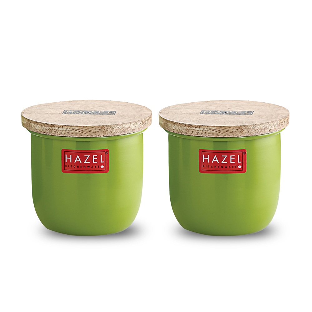 HAZEL Airtight Container for Kitchen | Dry Fruits Box with Wooden Lid| Small Container For Kitchen | Food Grade Spices Storage Containers, Set of 2, 250 ML, Green