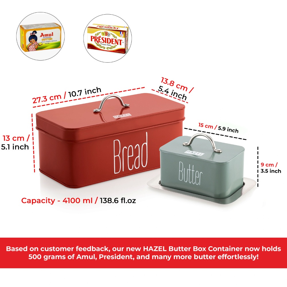 HAZEL Bread Butter Box Set | Bread Box And Butter Dish Combo | Bread and Butter Storage Box For Kitchen, Food Grade Material