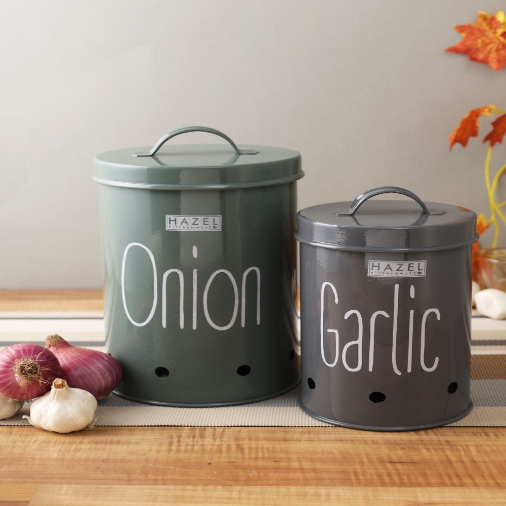 HAZEL Garlic Onion Storage Container For Kitchen | Container For Kitchen Storage Set | Food Grade Storage Container with Lid, Set of 2