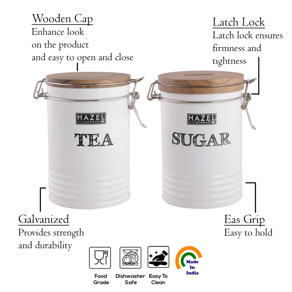 HAZEL Sugar Tea Container Set | Tea Powder Storage Box For Kitchen | Food Grade Container For Kitchen Storage Set of 2