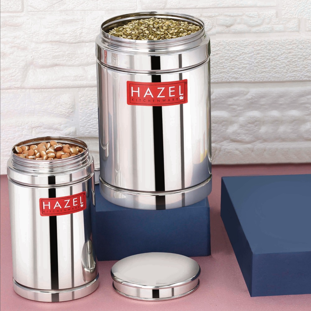 HAZEL Kitchen Steel Container Set Combo | Steel Storage Box For Kitchen | Steel Container For Kitchen Storage Set of 10 (800ml, 1800ml) | Ideal For Storing Rice, Cereal, Pulse, Snacks.