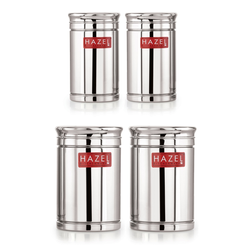 HAZEL Kitchen Steel Container Set Combo | Steel Storage Box For Kitchen | Steel Container For Kitchen Storage Set of 4 (800ml, 1800ml) | Ideal For Storing Rice, Cereal, Pulse, Snacks.