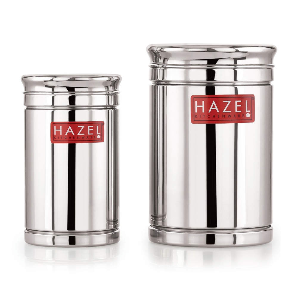 HAZEL Kitchen Steel Container Set Combo | Steel Storage Box For Kitchen | Steel Container For Kitchen Storage Set of 2 (800ml, 1800ml) | Ideal For Storing Rice, Cereal, Pulse, Snacks.