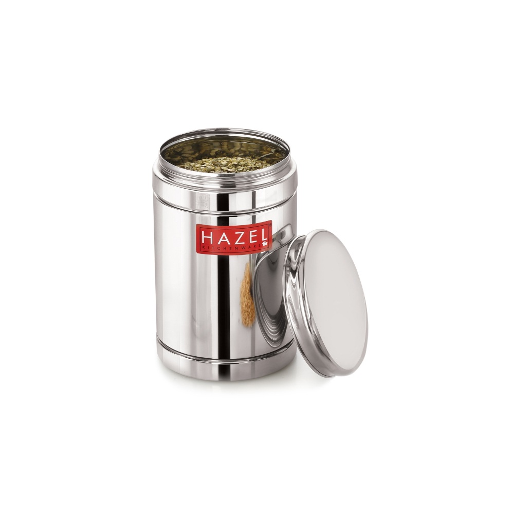 HAZEL Kitchen Steel Container Set Combo | Steel Storage Box For Kitchen | Steel Container For Kitchen Storage Set of 2 (800ml, 1800ml) | Ideal For Storing Rice, Cereal, Pulse, Snacks.