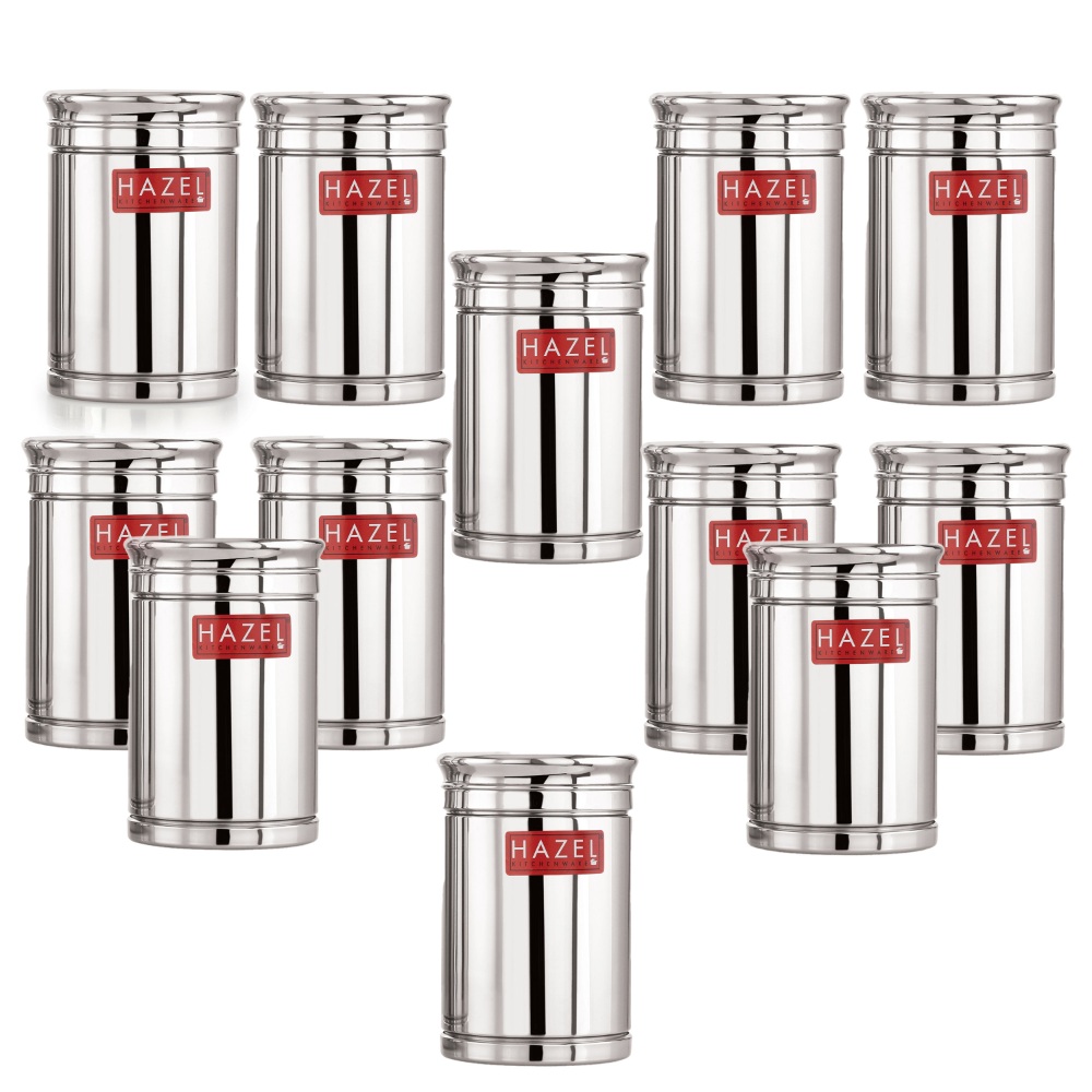 HAZEL Stainless Steel Container Set | 1800 ml Set of 12 Steel Container For Kitchen Storage Set | Air Tight Containers For Kitchen Storage | Ideal For Storing Rice, Cereal, Pulse, Snacks.