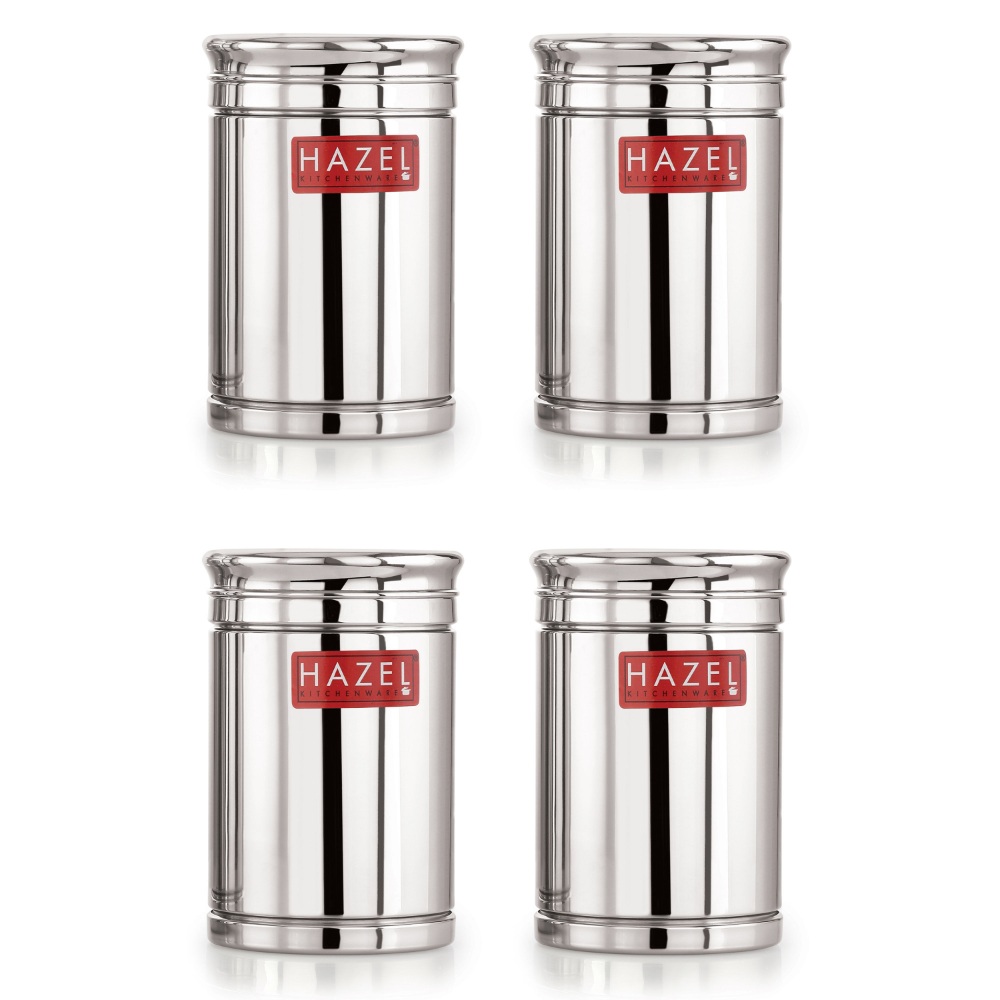 HAZEL Stainless Steel Container Set | 1800 ml Set of 4 Steel Container For Kitchen Storage Set | Air Tight Containers For Kitchen Storage | Ideal For Storing Rice, Cereal, Pulse, Snacks.