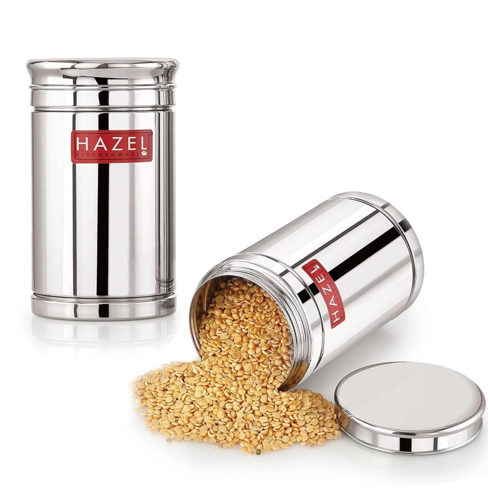 HAZEL Stainless Steel Container Set | 1200 ml Set of 2 Steel Container For Kitchen Storage Set | Air Tight Containers For Kitchen Storage | Ideal For Storing Rice, Cereal, Pulse, Snacks.