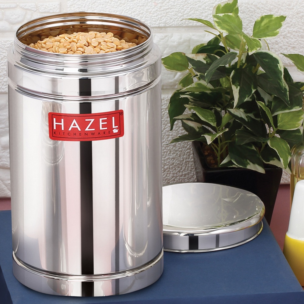 HAZEL Stainless Steel Container Set | 1200 ml Set of 2 Steel Container For Kitchen Storage Set | Air Tight Containers For Kitchen Storage | Ideal For Storing Rice, Cereal, Pulse, Snacks.