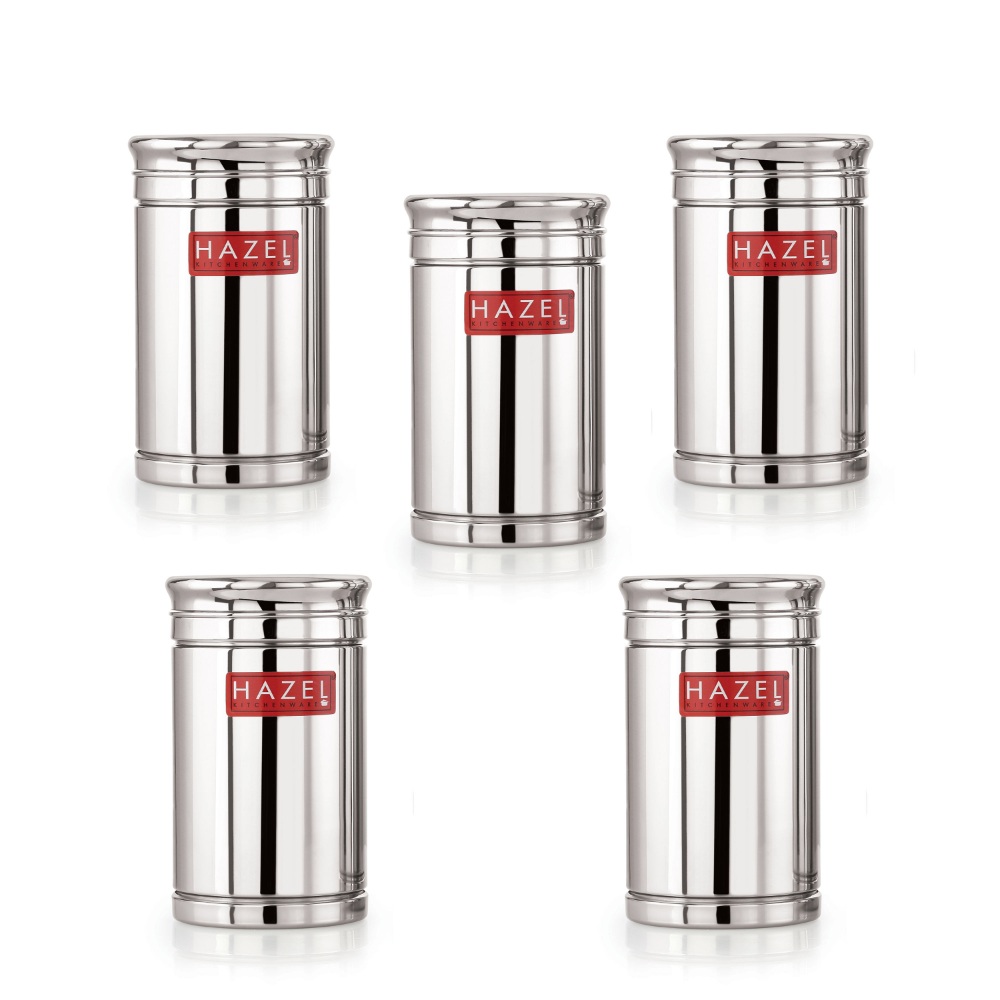 HAZEL Stainless Steel Container Set | 800 ml Set of 5 Steel Container For Kitchen Storage Set | Air Tight Containers For Kitchen Storage | Ideal For Storing Rice, Cereal, Pulse, Snacks.