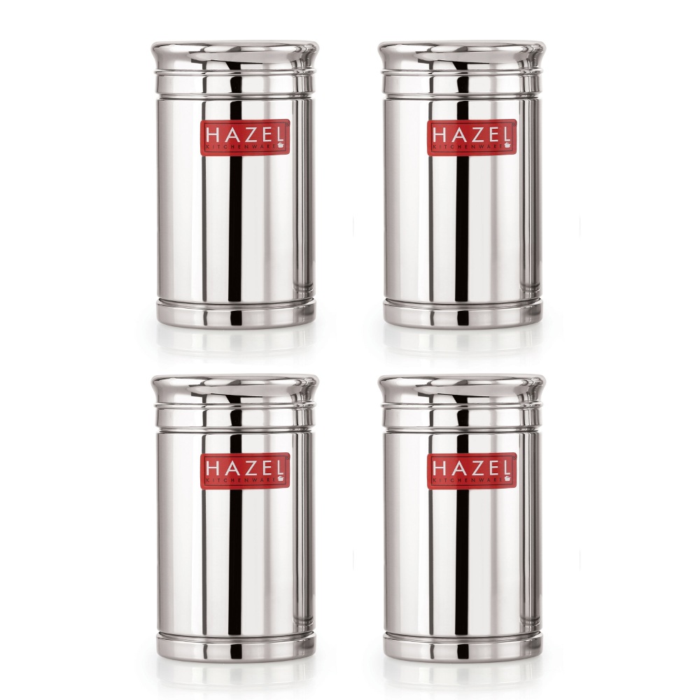 HAZEL Stainless Steel Container Set | 800 ml Set of 4 Steel Container For Kitchen Storage Set | Air Tight Containers For Kitchen Storage | Ideal For Storing Rice, Cereal, Pulse, Snacks.