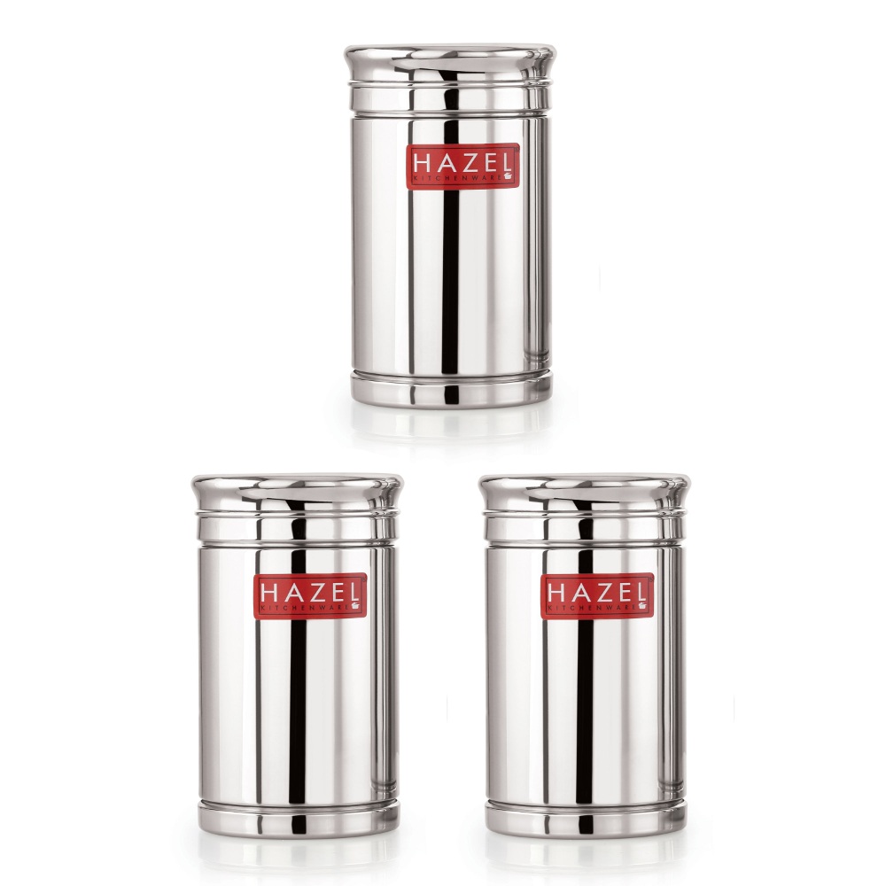 HAZEL Stainless Steel Container Set | 800 ml Set of 3 Steel Container For Kitchen Storage Set | Air Tight Containers For Kitchen Storage | Ideal For Storing Rice, Cereal, Pulse, Snacks.