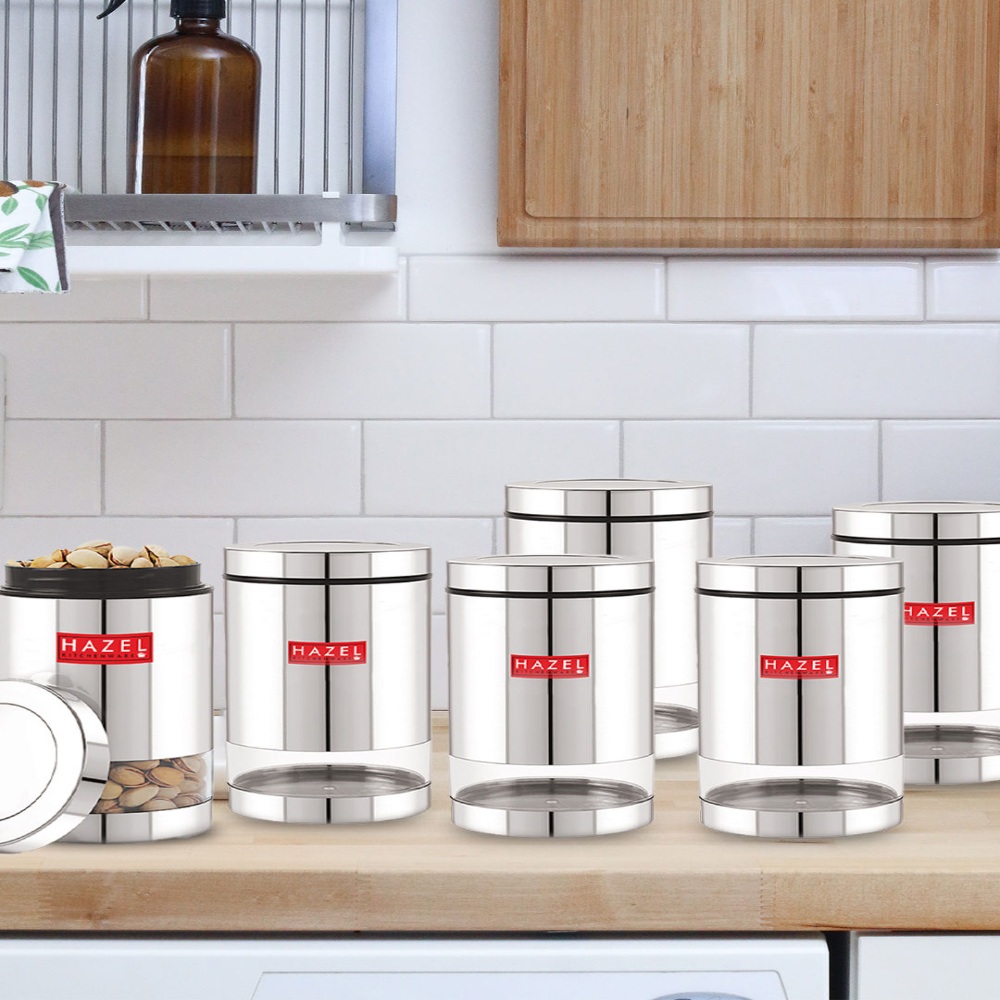HAZEL Stainless Steel Container Set | Steel Container For Kitchen Storage Set | Multipurpose Storage Box for Kitchen I, 1000 ML, Set of 12